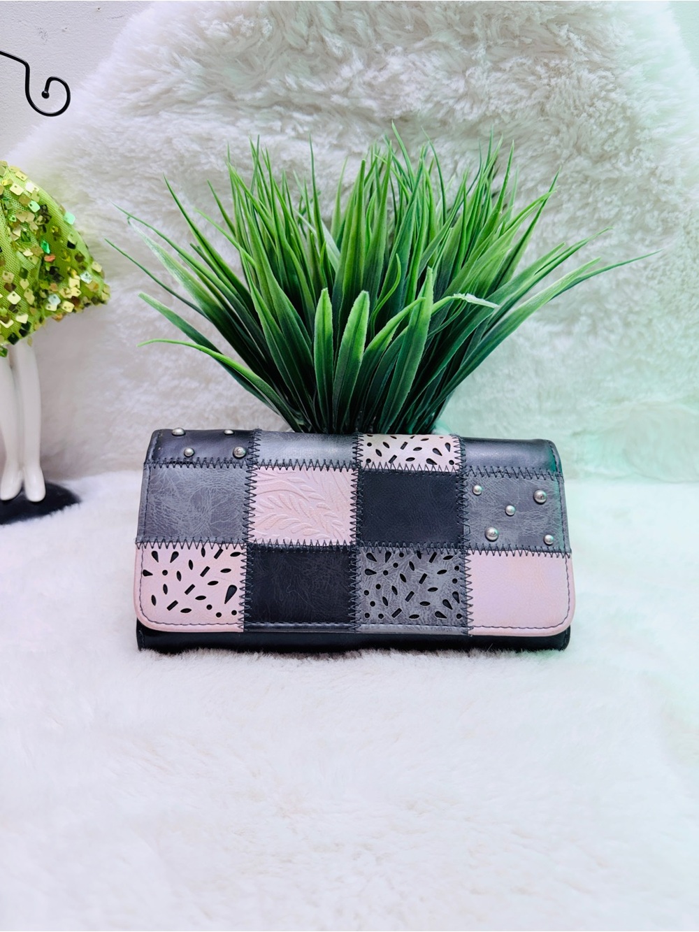 The Stone Patchwork Black & Pink Women's Wallet - Fashion Clutch 🔥